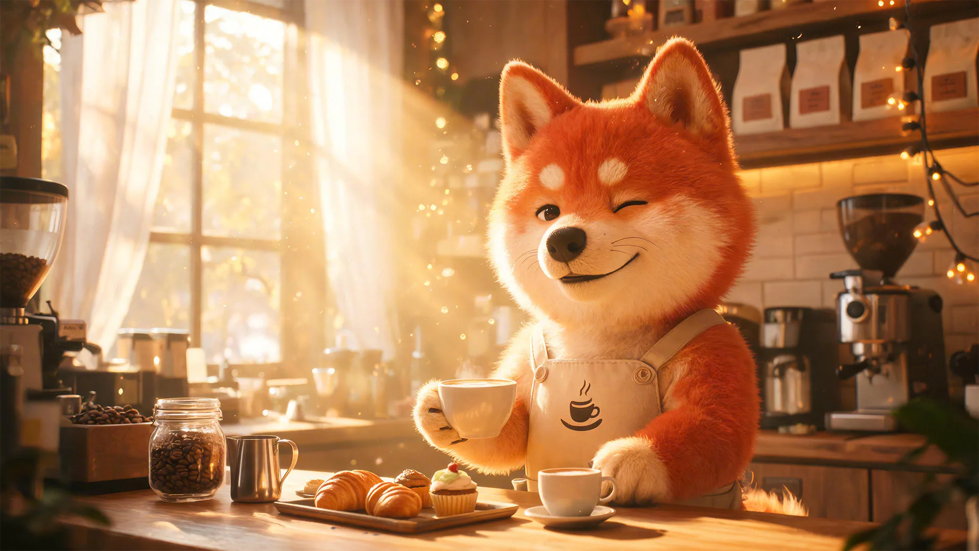 咖啡师柴犬场景